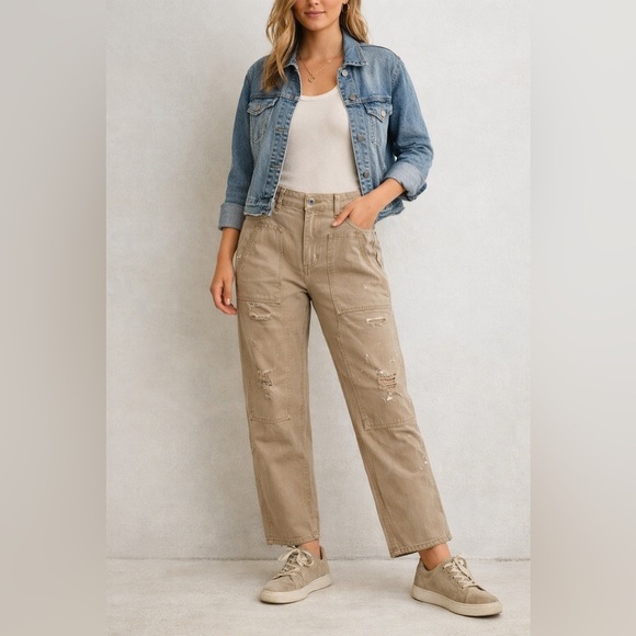 Anthropologie Denim - Pilcro Anthropologie Roamer Utility Cargo Pants Tan Distressed